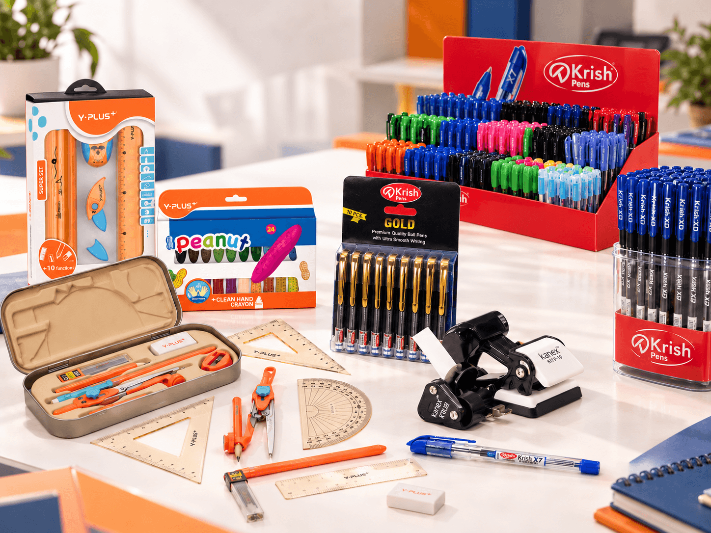 Sélection de fournitures scolaires, d’écriture et de bureau distribuées par Hanine