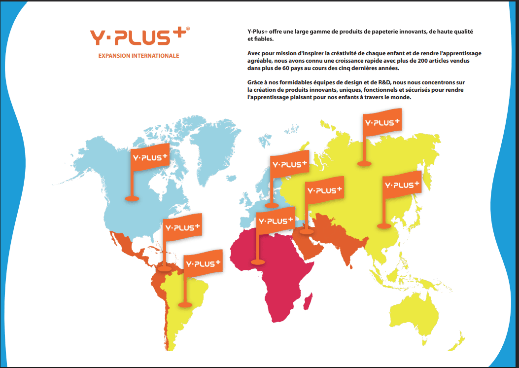 Carte de l’expansion internationale de Y-Plus+, issue de la présentation de la marque.