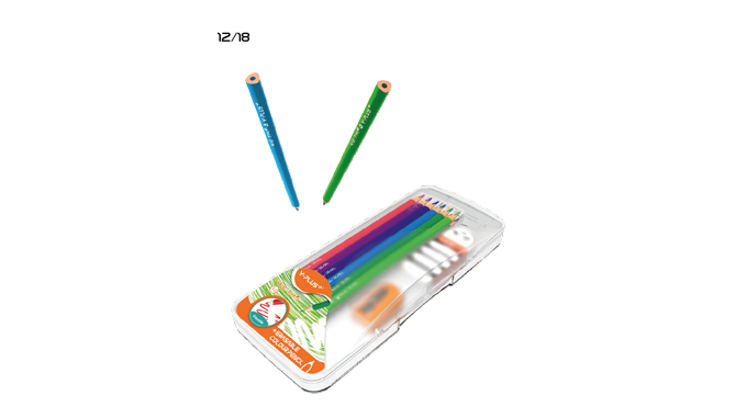 BOITE DE 12 CRAYON DE COULEUR EFFACABLE"WE-TRI" +TAILLE CRAYON+GOMME 12/72